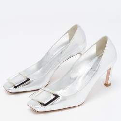 Pre Owned Roger Vivier Silver Leather Belle Vivier Trompette Pumps Size 37