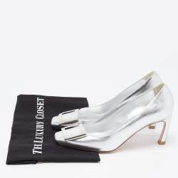 Pre Owned Roger Vivier Silver Leather Belle Vivier Trompette Pumps Size 37