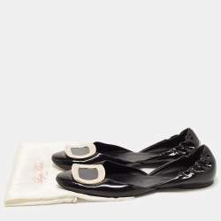 Pre Owned Roger Vivier Black Patent Leather Chips Buckle D'orsay Ballet Flats Size 42