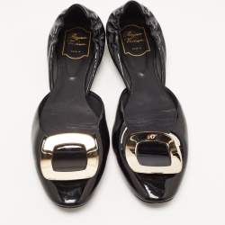 Pre Owned Roger Vivier Black Patent Leather Chips Buckle D'orsay Ballet Flats Size 42