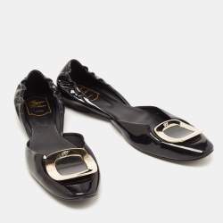 Pre Owned Roger Vivier Black Patent Leather Chips Buckle D'orsay Ballet Flats Size 42