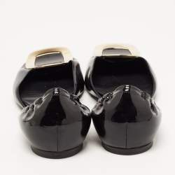 Pre Owned Roger Vivier Black Patent Leather Chips Buckle D'orsay Ballet Flats Size 42