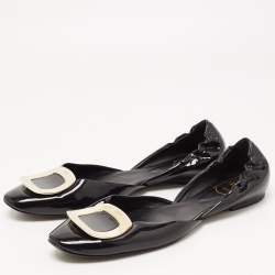 Pre Owned Roger Vivier Black Patent Leather Chips Buckle D'orsay Ballet Flats Size 42