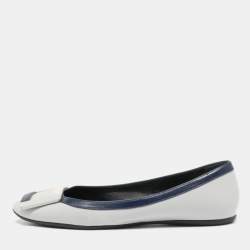 Roger Vivier Grey Leather Buckle Detail Square Cap Toe Ballet Flats Size 37