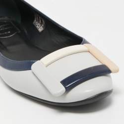 Roger Vivier Grey Leather Buckle Detail Square Cap Toe Ballet Flats Size 37