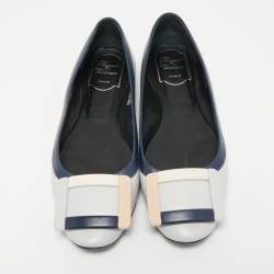 Roger Vivier Grey Leather Buckle Detail Square Cap Toe Ballet Flats Size 37