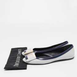 Roger Vivier Grey Leather Buckle Detail Square Cap Toe Ballet Flats Size 37
