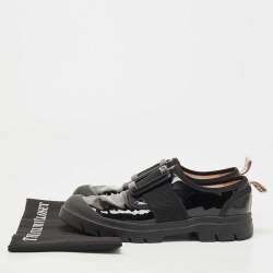Roger Vivier Black Patent Leather Desert Lacquered Buckle Slip On Derby Size 41
