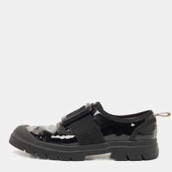 Roger Vivier Black Patent Leather Desert Lacquered Buckle Slip On Derby Size 41