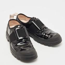 Roger Vivier Black Patent Leather Desert Lacquered Buckle Slip On Derby Size 41