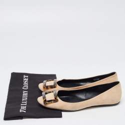 Pre Owned Roger Vivier Beige Suede Gommette Ballet Flats Size 39.5