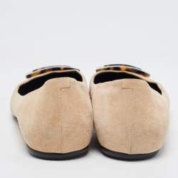 Pre Owned Roger Vivier Beige Suede Gommette Ballet Flats Size 39.5