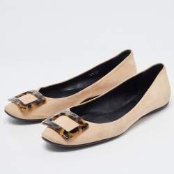 Pre Owned Roger Vivier Beige Suede Gommette Ballet Flats Size 39.5