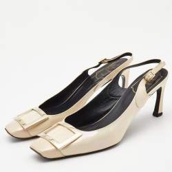 Pre Owned Roger Vivier Cream Patent Leather Belle Vivier Slingback Pumps Size 39.5