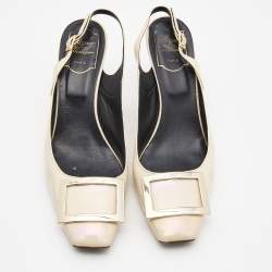 Pre Owned Roger Vivier Cream Patent Leather Belle Vivier Slingback Pumps Size 39.5