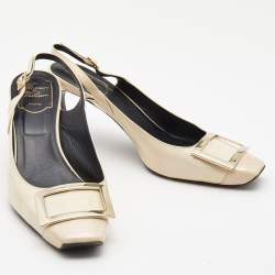 Pre Owned Roger Vivier Cream Patent Leather Belle Vivier Slingback Pumps Size 39.5