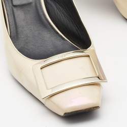 Pre Owned Roger Vivier Cream Patent Leather Belle Vivier Slingback Pumps Size 39.5