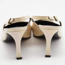 Pre Owned Roger Vivier Cream Patent Leather Belle Vivier Slingback Pumps Size 39.5