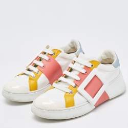Pre Owned Roger Vivier White Leather Viv Skate Sneakers Size 35.5