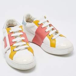 Pre Owned Roger Vivier White Leather Viv Skate Sneakers Size 35.5