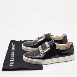 Pre Owned Roger Vivier Black Patent Leather Sneaky Viv Crystal Embellished Slip On Sneakers Size 39