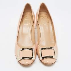 Pre Owned Roger Vivier Beige Patent Leather Trompette Pumps Size 39