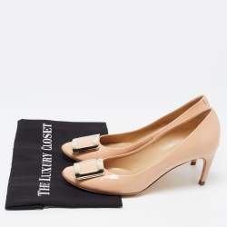 Pre Owned Roger Vivier Beige Patent Leather Trompette Pumps Size 39