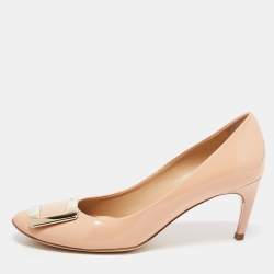 Pre Owned Roger Vivier Beige Patent Leather Trompette Pumps Size 39