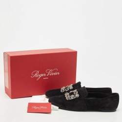 Pre Owned Roger Vivier Black Suede and Crystal Flower Strass Loafers Size 40