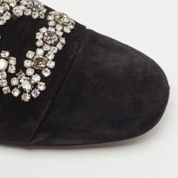 Pre Owned Roger Vivier Black Suede and Crystal Flower Strass Loafers Size 40