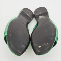 Roger Vivier Green Satin Tiffany Flat Slides Size 37.5
