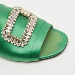 Roger Vivier Green Satin Tiffany Flat Slides Size 37.5