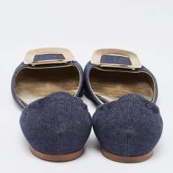Roger Vivier Navy Blue Denim Chip Buckle D'orsay Flats Size 38