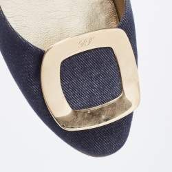 Roger Vivier Navy Blue Denim Chip Buckle D'orsay Flats Size 38