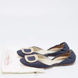 Roger Vivier Navy Blue Denim Chip Buckle D'orsay Flats Size 38