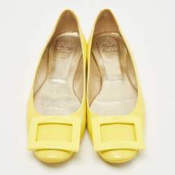 Pre Owned Roger Vivier Yellow Patent Leather Gommette Ballet Flats Size 37