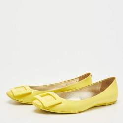 Pre Owned Roger Vivier Yellow Patent Leather Gommette Ballet Flats Size 37