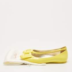 Pre Owned Roger Vivier Yellow Patent Leather Gommette Ballet Flats Size 37