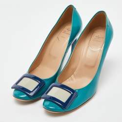 Pre Owned Roger Vivier Turquoise Blue Patent Leather Trompette Pumps Size 39