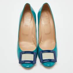 Pre Owned Roger Vivier Turquoise Blue Patent Leather Trompette Pumps Size 39