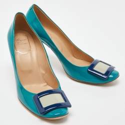 Pre Owned Roger Vivier Turquoise Blue Patent Leather Trompette Pumps Size 39