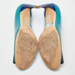 Pre Owned Roger Vivier Turquoise Blue Patent Leather Trompette Pumps Size 39