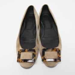Pre Owned Roger Vivier Grey Suede Gommette Ballet Flats Size 40