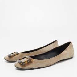 Pre Owned Roger Vivier Grey Suede Gommette Ballet Flats Size 40