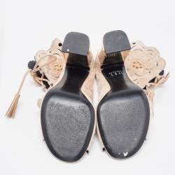 Roger Vivier Beige Suede Laser Cut Embellished Block Heel Ankle Booties Size 39