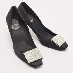Pre Owned Roger Vivier Black Satin Embellished Pumps Size 39