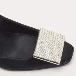 Pre Owned Roger Vivier Black Satin Embellished Pumps Size 39