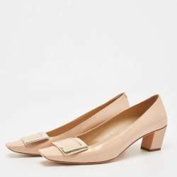 Pre Owned Roger Vivier Beige Patent Leather Trompette Pumps Size 38.5