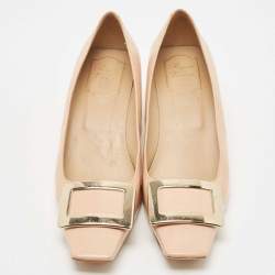 Pre Owned Roger Vivier Beige Patent Leather Trompette Pumps Size 38.5