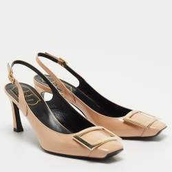 Pre Owned Roger Vivier Beige Patent Belle Vivier Slingback Pumps Size 39